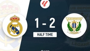 半场-皇马暂1-2莱加内斯 居勒尔造点姆巴佩点射莱加内斯2射正2球